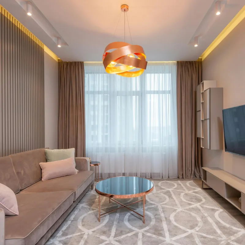 Styled room with curtains